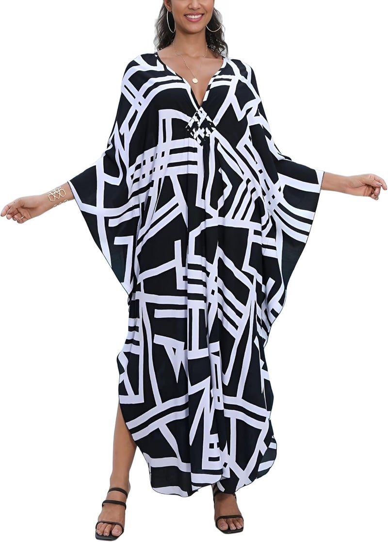 KEYLORTING Women's Plus Size Kaftan Dress – Plus Size Maxi Dress Moo Moos Beach Cover Up,Bathing Suit Cover-Up Loungewear - Image 1